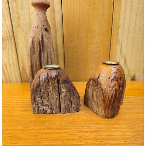 Collection of 3 Unique Vintage Rustic Live Edge Candle Holders - Picture 11 of 13